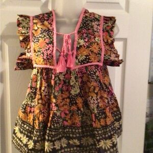 Floral Kids Blouse with Pink Trim